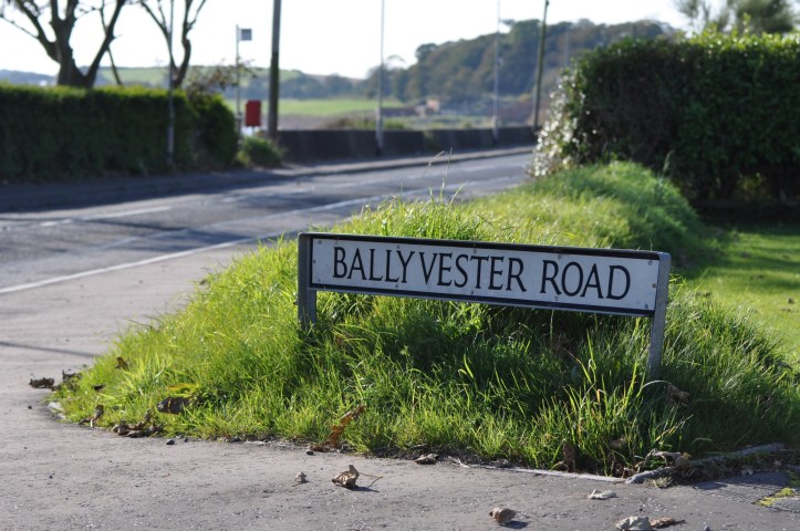Ballyvester Road sign at shore