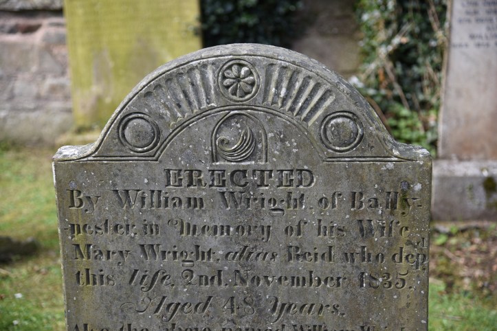 Greyabbey grave for Wright of Ballynester